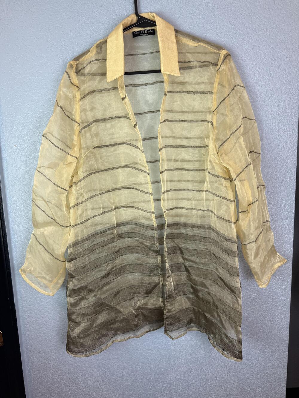 Geoff Bade Sheer Blouse Womens Medium Stripe Linen Viscose Top